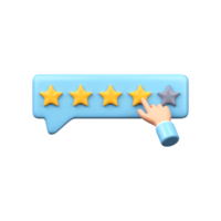 The hand leaves a rating of four stars out of a possible five. 3D render png