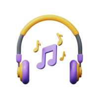 Icon of wireless headphones with notes. 3d render png