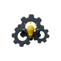 icono de idea lámpara incandescente con símbolos de rueda dentada 3d render png