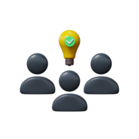 Teamwork icon. Search for new solution ideas, brainstorming 3D render png