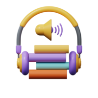 hoofdtelefoons en boeken 3d png