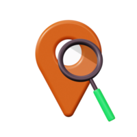 Icon of a red 3d pin with a magnifying glass png