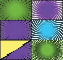 Comic book colorful frames background with halftone rays radial and dotted effects pop art style vector