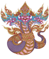 Naga 5 Heads of Hand-Drawn of in Thai Art Style of Religious Buddhism in Purple Color png