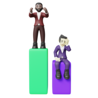 un homme d'affaires heureux a battu son concurrent illustration 3d. personnage 3d d'homme d'affaires avec barre de statistique png