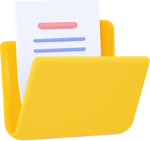 Dossier 3d et papier pour le fichier de gestion, documentez un travail efficace sur le concept de plan de projet. dossier minimal de style dessin animé de document avec l'icône de fichiers. rendu vectoriel 3d png