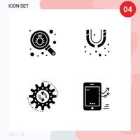 Modern Set of 4 Solid Glyphs and symbols such as bug process security plumber task Editable Vector Design Elements