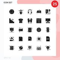 Mobile Interface Solid Glyph Set of 25 Pictograms of fathers day date wifi calendar service Editable Vector Design Elements