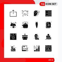 User Interface Pack of 16 Basic Solid Glyphs of computing business people door building Editable Vector Design Elements