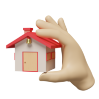 3d cartoon hands holding red house isolated. 3d render illustration png