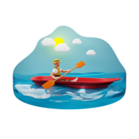 Man do river rafting, 3D character illustration png