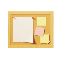 bulletin board with note paper. 3D rendering png