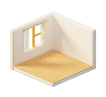 3d isometrische van leeg kamer, kamer met venster, kader, gordijn. 3d renderen png