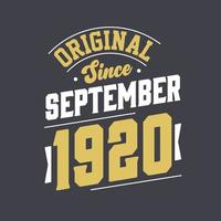 original desde septiembre de 1920. nacido en septiembre de 1920 retro vintage cumpleaños vector