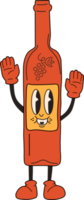 vino retro en una botella. personaje de mascota de dibujos animados de los años 30 -. Estilo de animación antiguo de los años 40, 50 y 60. Vino caliente con canela. png en estilo de dibujos animados. todos los elementos están aislados