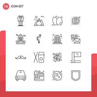 Modern Set of 16 Outlines Pictograph of building design boiled eggs creative food Editable Vector Design Elements