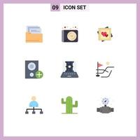 Group of 9 Flat Colors Signs and Symbols for applied science hardware heart gadget computers Editable Vector Design Elements
