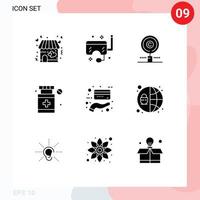 9 Thematic Vector Solid Glyphs and Editable Symbols of card hospital snorkel healthcare owner Editable Vector Design Elements