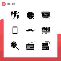 9 User Interface Solid Glyph Pack of modern Signs and Symbols of hipster call application phone cell Editable Vector Design Elements