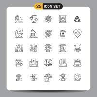 grupo de 25 líneas de signos y símbolos para documentos de hoja celebran elementos de diseño de vectores editables hindúes cubo