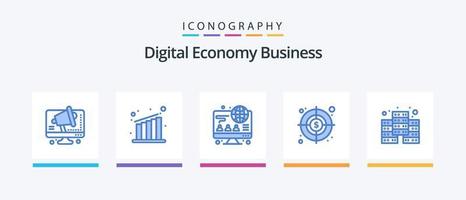 Digital Economy Business Blue 5 Icon Pack Including . database. online. economy. dollar. Creative Icons Design vector