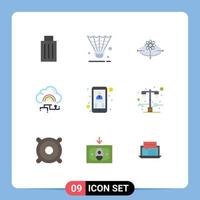 Group of 9 Flat Colors Signs and Symbols for link network shuttlecock light idea Editable Vector Design Elements