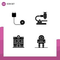 Pack of 4 Modern Solid Glyphs Signs and Symbols for Web Print Media such as computers research disconnected laboratory life Editable Vector Design Elements