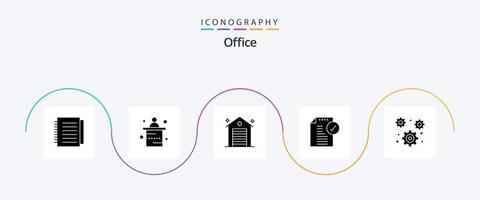 paquete de iconos de glifo de oficina 5 que incluye cog. darse cuenta. edificio. documento. aprobar vector