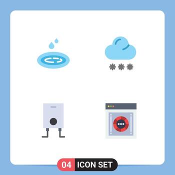 Group of 4 Modern Flat Icons Set for rain heater spa snow encryption Editable Vector Design Elements