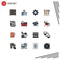 Universal Icon Symbols Group of 16 Modern Flat Color Filled Lines of stack documents setting pencil digital Editable Creative Vector Design Elements