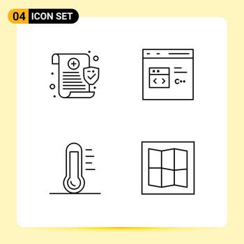 Concepto de 4 líneas para sitios web móviles y aplicaciones médicas codificación de seguridad ecológica elementos de diseño de vectores editables de energía