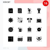 Mobile Interface Solid Glyph Set of 16 Pictograms of programming development student app summer Editable Vector Design Elements