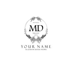 Initial MD beauty monogram and elegant logo design, handwriting logo of initial signature, wedding, fashion, floral and botanical with creative template. vector