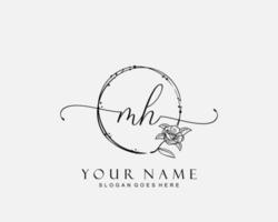 Initial MH beauty monogram and elegant logo design, handwriting logo of initial signature, wedding, fashion, floral and botanical with creative template. vector