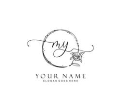 Initial MY beauty monogram and elegant logo design, handwriting logo of initial signature, wedding, fashion, floral and botanical with creative template. vector