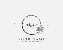 Initial MR beauty monogram and elegant logo design, handwriting logo of initial signature, wedding, fashion, floral and botanical with creative template. vector