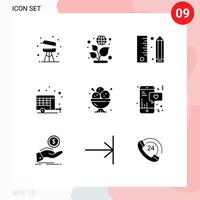 Universal Icon Symbols Group of 9 Modern Solid Glyphs of dessert spring design car agriculture Editable Vector Design Elements