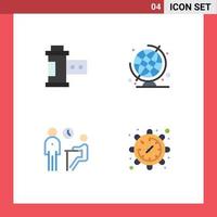 Set of 4 Commercial Flat Icons pack for camera meeting roll globe questionnaire Editable Vector Design Elements