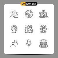 Modern Set of 9 Outlines and symbols such as worldwide earth web design sync analysis Editable Vector Design Elements