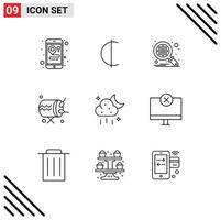 Group of 9 Outlines Signs and Symbols for computers ui search storage announcement Editable Vector Design Elements