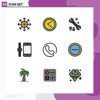 Set of 9 Modern UI Icons Symbols Signs for phone answer user smartphone connect Editable Vector Design Elements