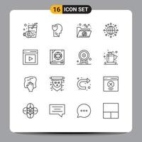 Modern Set of 16 Outlines Pictograph of user content favorite communication globe Editable Vector Design Elements