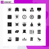 25 User Interface Solid Glyph Pack of modern Signs and Symbols of device computer delivery van gear bug Editable Vector Design Elements