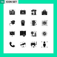 Mobile Interface Solid Glyph Set of 16 Pictograms of education computer leaf mouse coffee machine Editable Vector Design Elements