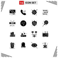 Universal Icon Symbols Group of 16 Modern Solid Glyphs of structure grid gear constructing paper Editable Vector Design Elements