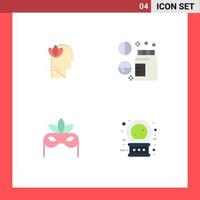 Group of 4 Modern Flat Icons Set for mental mask head medical crystal ball Editable Vector Design Elements