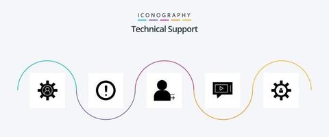 Technical Support Glyph 5 Icon Pack Including gear. video. support. live. right vector