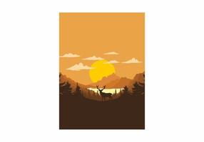 ilustración de arte paisajístico de lagos y bosques de pinos vector