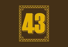 número 43 en marco de rectángulo retro vector