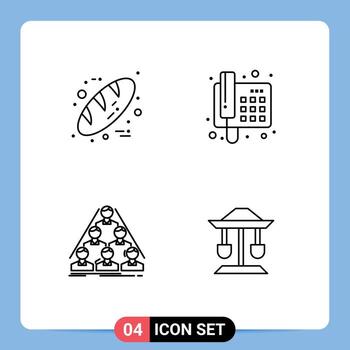 Mobile Interface Line Set of 4 Pictograms of baking build thanks day telephone business Editable Vector Design Elements